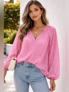 Rag & Bone Pink Melody Long Sleeve Blouse